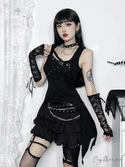 Gothic Irregular Harajuku Y2K Sleeveless Crop Top Black / XS