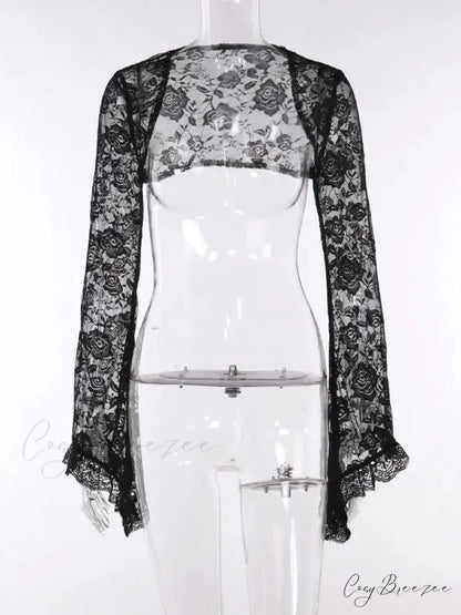 Gothic Lace Harajuku Y2K Spaghetti Strap Bodycon Flare Sleeve Backless E-Girls Dress BLACK / S