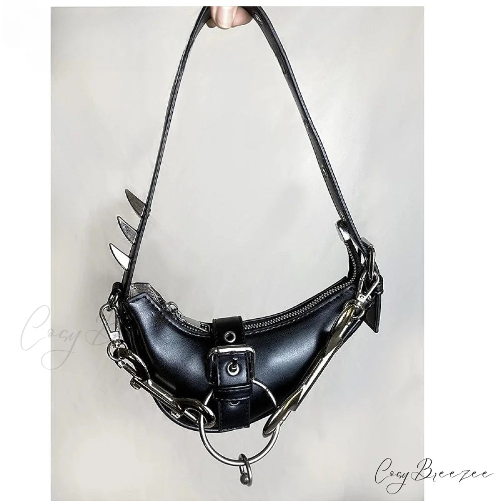 Gothic Lolita Y2K Harajuku Punk Steampunk Japanese Rivet Crossbody Bag Black SMALL