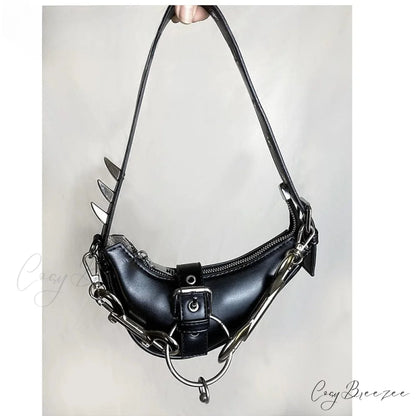Gothic Lolita Y2K Harajuku Punk Steampunk Japanese Rivet Crossbody Bag Black SMALL