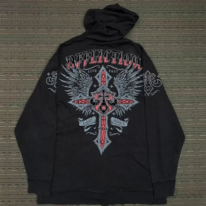 Gothic Long Sleeve Zipper Hoodie black 6 / M hoodies-241228