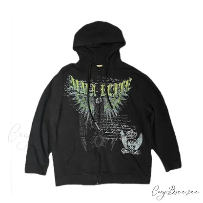 Gothic Long Sleeve Zipper Hoodie black 7 / M hoodies-241228