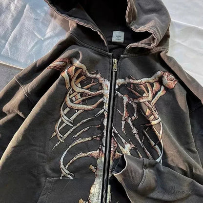 Gothic Long Sleeve Zipper Hoodie hoodies-241228