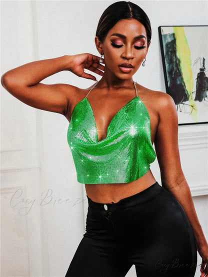 Gothic Party Club Corset Rhinestones Crop Top 3-green / S