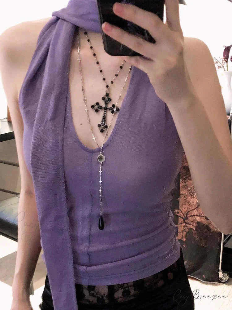 Gothic Punk Double-layer Cross Sweet Cool Necklace BLACK