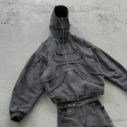 Gothic Punk Washed Zipper Hoodie hoodies-241228