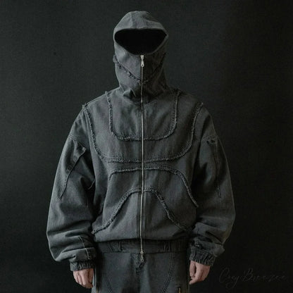 Gothic Punk Washed Zipper Hoodie hoodies-241228