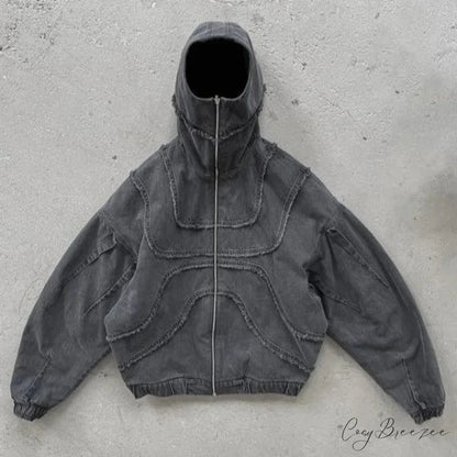 Gothic Punk Washed Zipper Hoodie hoodies-241228