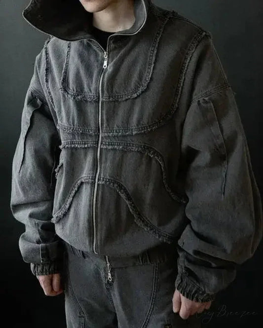 Gothic Punk Washed Zipper Hoodie hoodies-241228