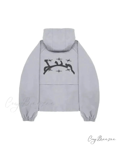 Gothic Punk Washed Zipper Hoodie white 2 / S hoodies-241228