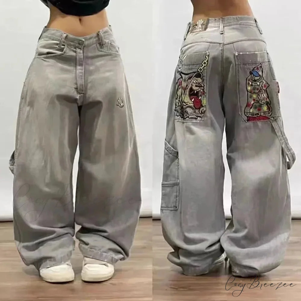 Gothic Retro Embroidery Halloween Pants Tint Brown / S