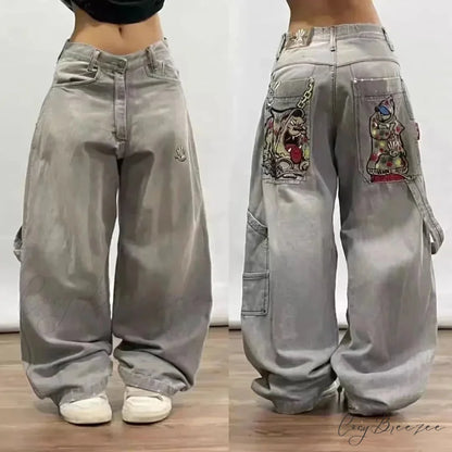 Gothic Retro Embroidery Halloween Pants Tint Brown / S