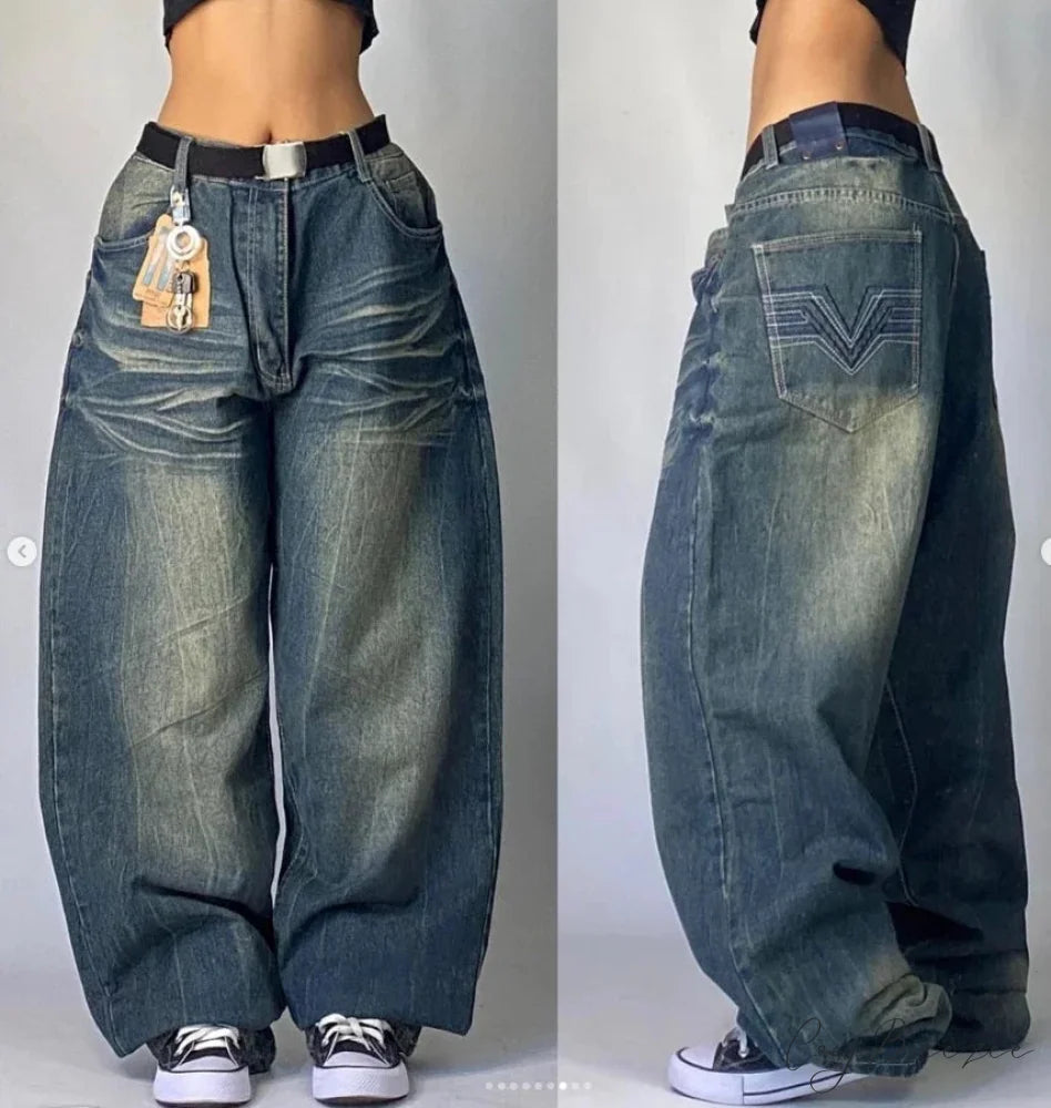 Gothic Retro Embroidery Halloween Pants Washed Jeans / S