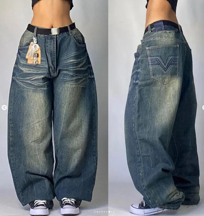 Gothic Retro Embroidery Halloween Pants Washed Jeans / S