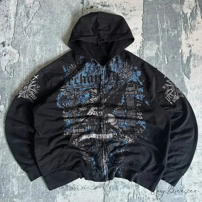 Gothic Skull Zipper Hoodie black 3 / S hoodies-241228