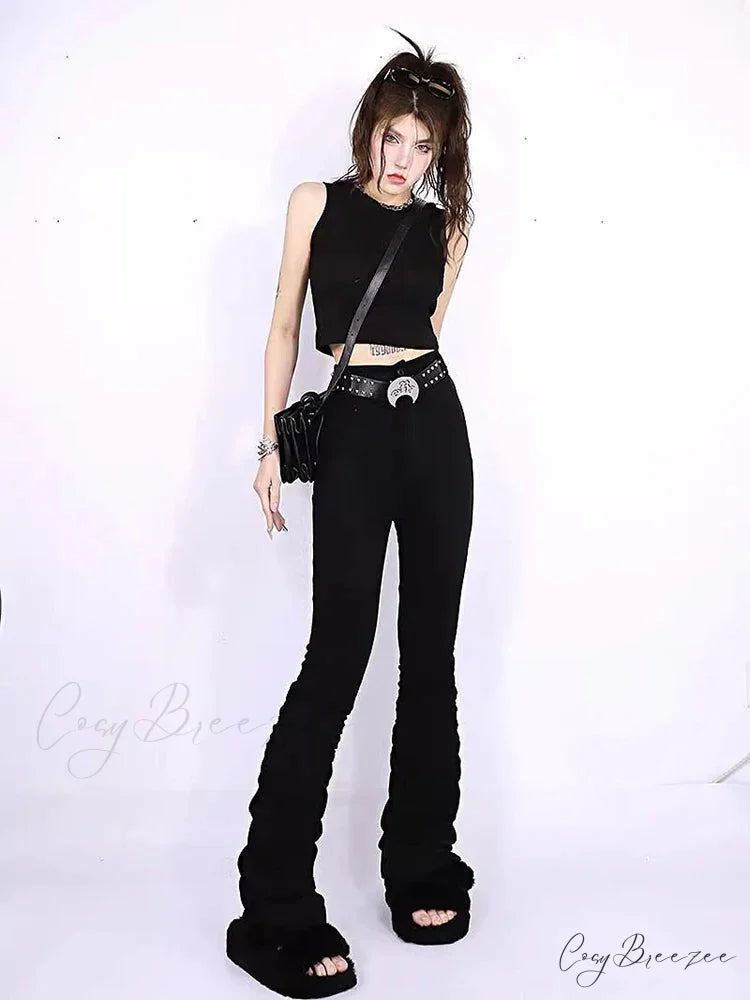 Gothic Stacked Ruched Halloween Pants