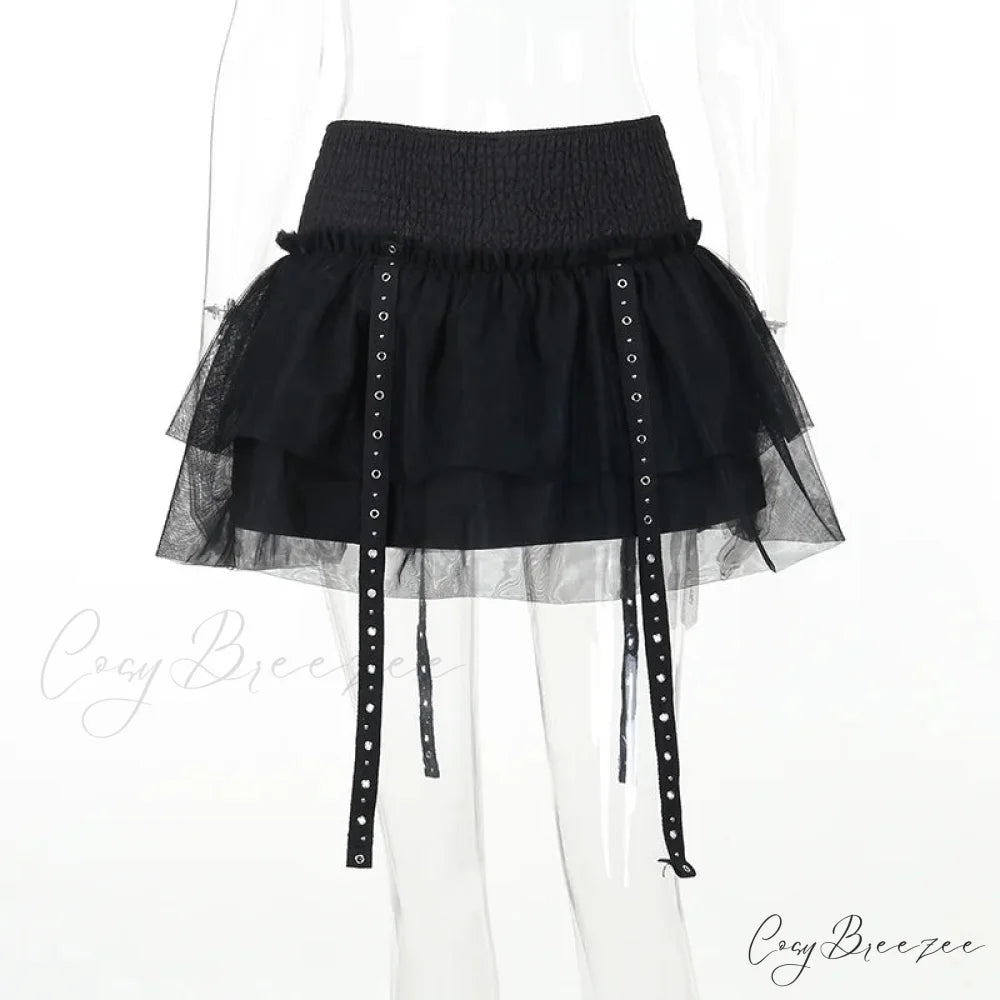 Gothic SteamPuffy Tutu Women’s Retro Classic High Waist Tulle Multi Layered for Cosplay Party Dress Skirt Black / S