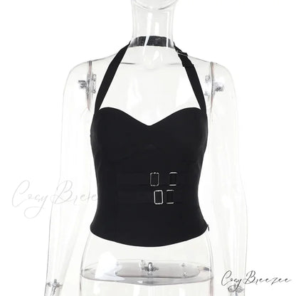 Gothic Summer 2024 New Arrival Landmine Series Plaid Patchwork Shorts Spicy Girl Halter Waist-Cinch Y2K Vest Skirt