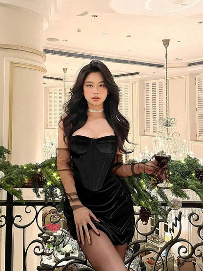 Gothic Velvet Sleeveless Lolita Emo Grunge Punk Sexy Elegant Clubwear Mini Dress Black / XS
