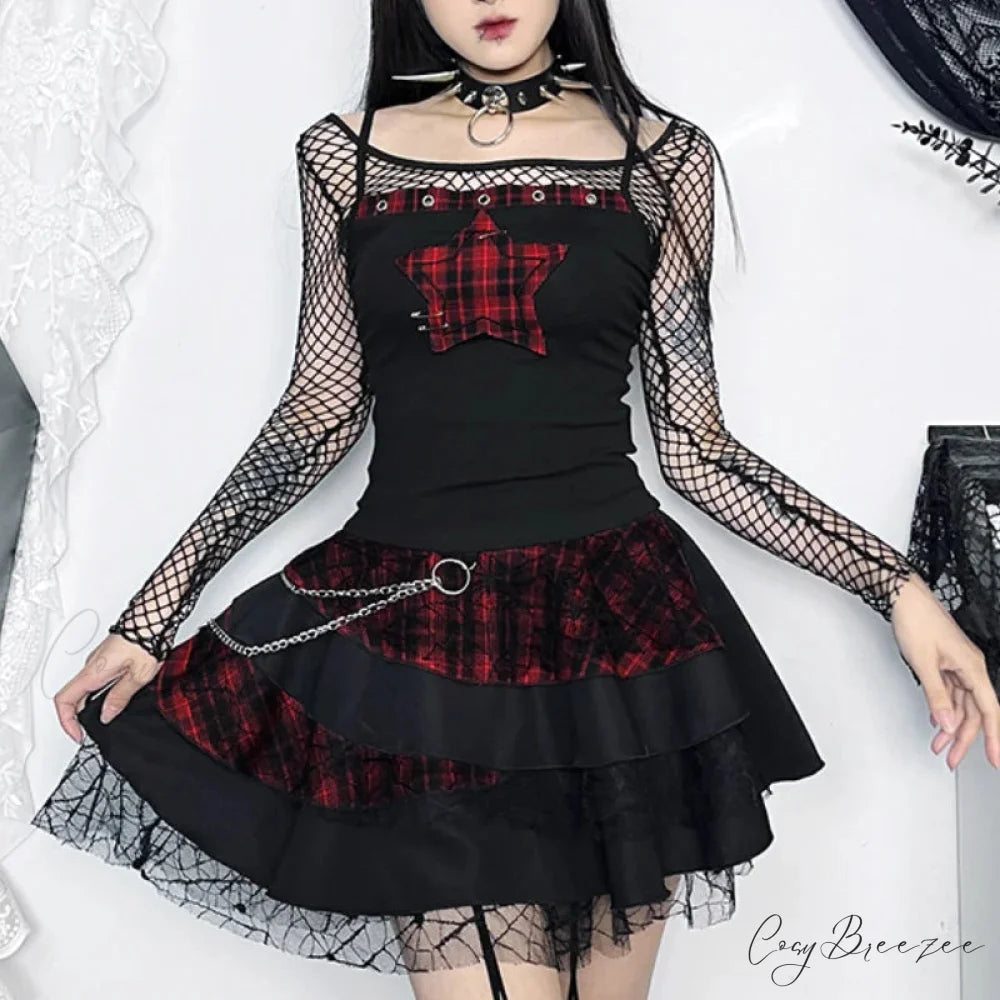 Gothic Vintage Punk Grunge Hip Hop Spaghetti Strap Star Ribbed Sleeveless Crop Top