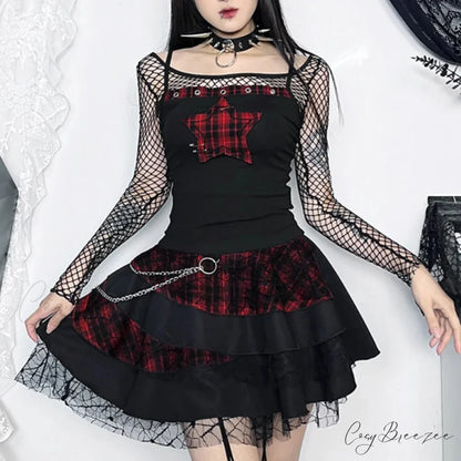 Gothic Vintage Punk Grunge Hip Hop Spaghetti Strap Star Ribbed Sleeveless Crop Top