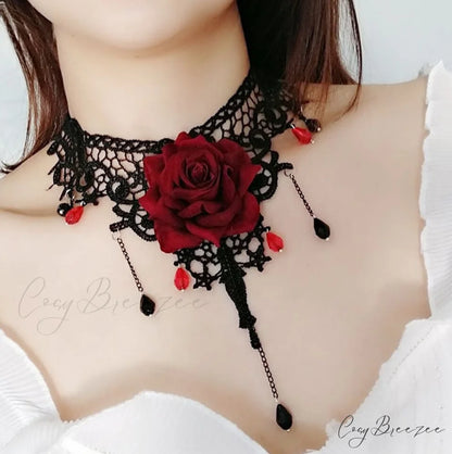 Gothic Vintage Rose Choker Pearl Necklace