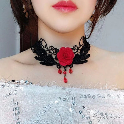 Gothic Vintage Rose Choker Pearl Necklace