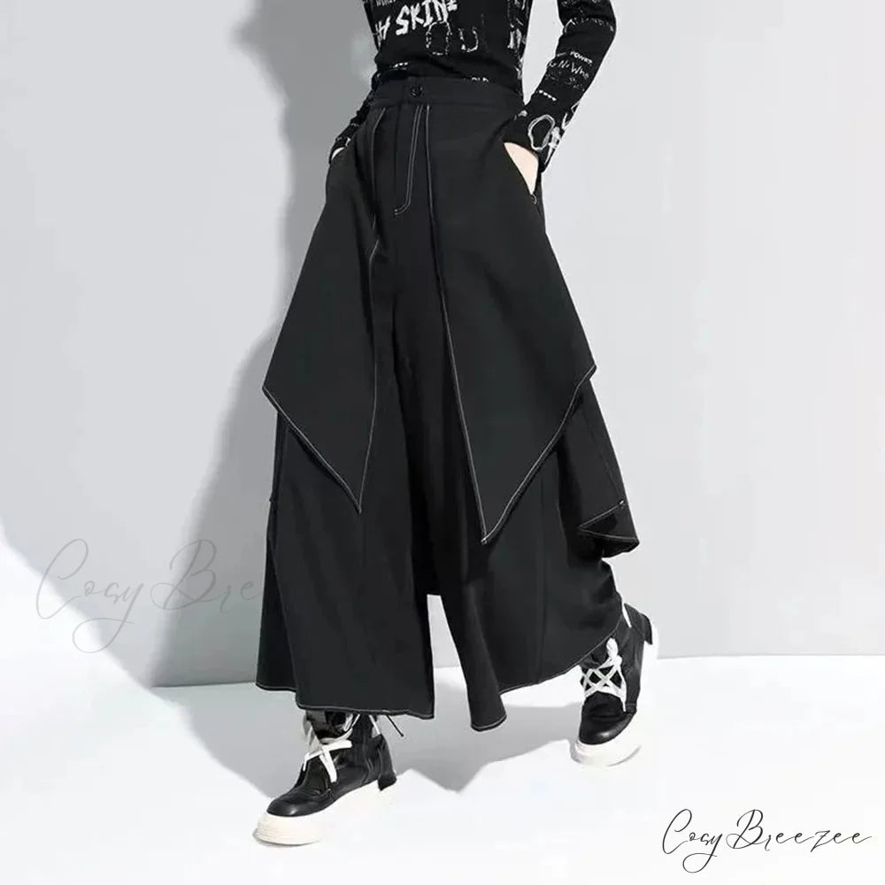 Gothic Y2K Double Layer Casual Culottes Streetwear Samurai Pants