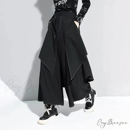 Gothic Y2K Double Layer Casual Culottes Streetwear Samurai Pants