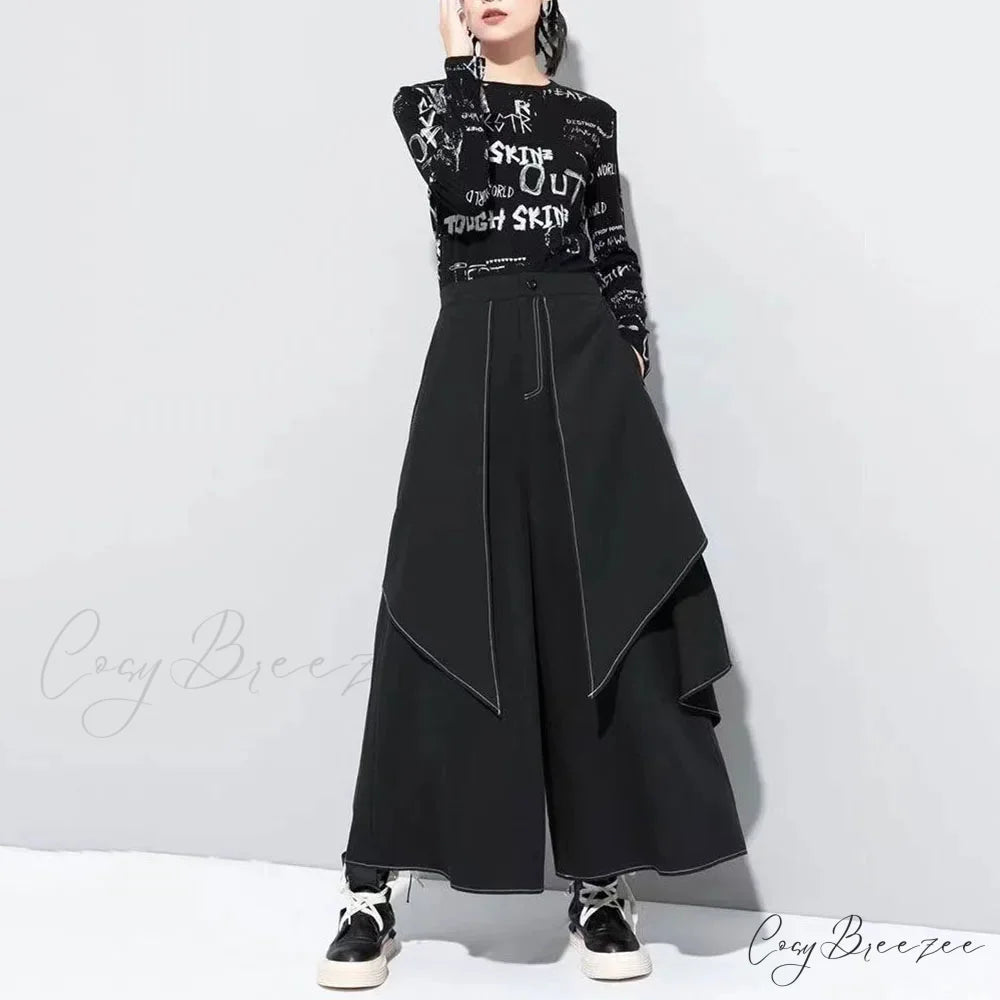 Gothic Y2K Double Layer Casual Culottes Streetwear Samurai Pants