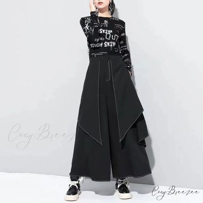 Gothic Y2K Double Layer Casual Culottes Streetwear Samurai Pants