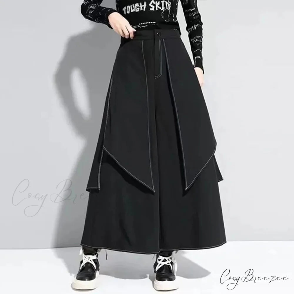 Gothic Y2K Double Layer Casual Culottes Streetwear Samurai Pants