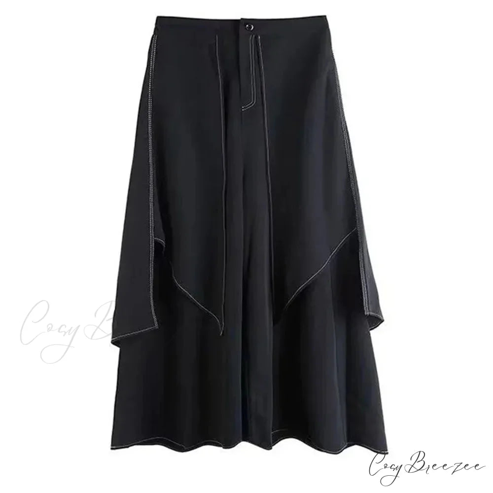 Gothic Y2K Double Layer Casual Culottes Streetwear Samurai Pants XS / Black