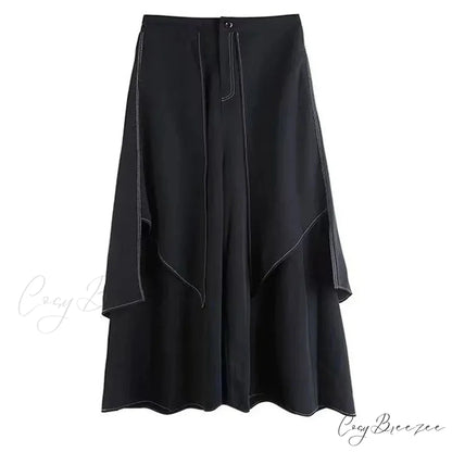 Gothic Y2K Double Layer Casual Culottes Streetwear Samurai Pants XS / Black