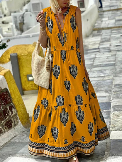 Gown for Design Full-Length Sleeveless Bohemian Women Yellow / S