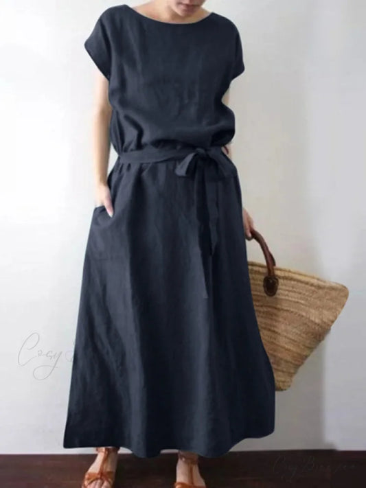 Gown for Midi Tie Linen Waist Women Champlain color / S