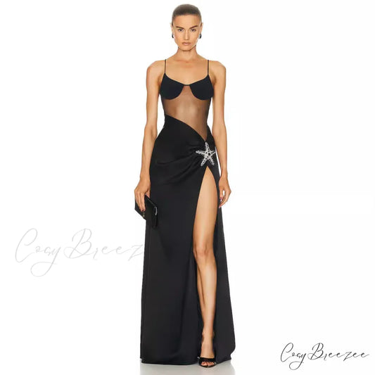 Graceful Crystal Off-Shoulder Bandage Dress Formal Dress black / XS promdress-250223