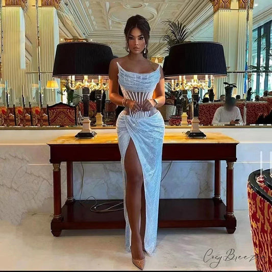 Graceful Gemstone Embellished Open-Back Dress Party Formal Dress blue / XS promdress-250223