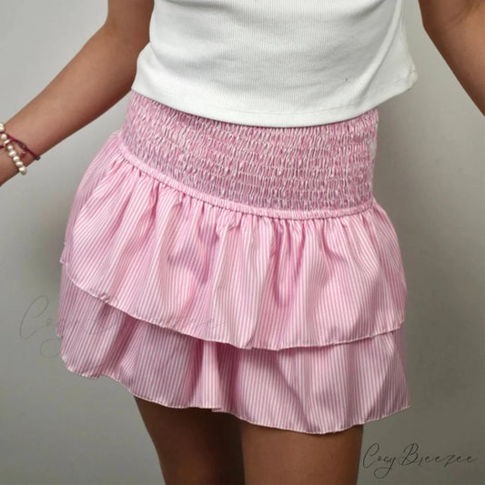 Graceful Printed Pleated Skirt Pink / S skirts-250223