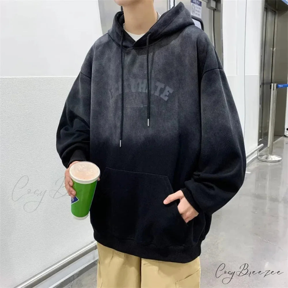 Gradient Letter Print Hip Hop Hoodie Black / M(40-50KG) hoodies-241228