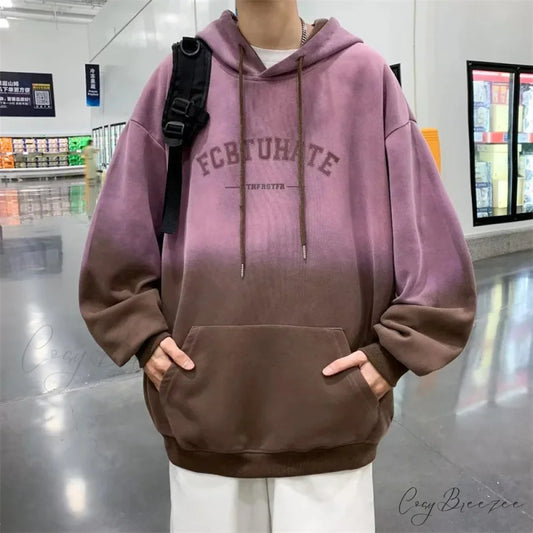 Gradient Letter Print Hip Hop Hoodie Brown / M(40-50KG) hoodies-241228