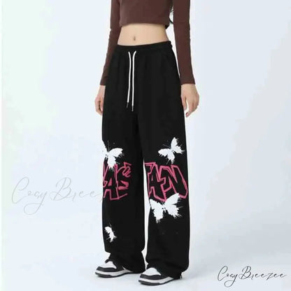 Graffiti Butterfly Print Hip Hop Pants pants-241228