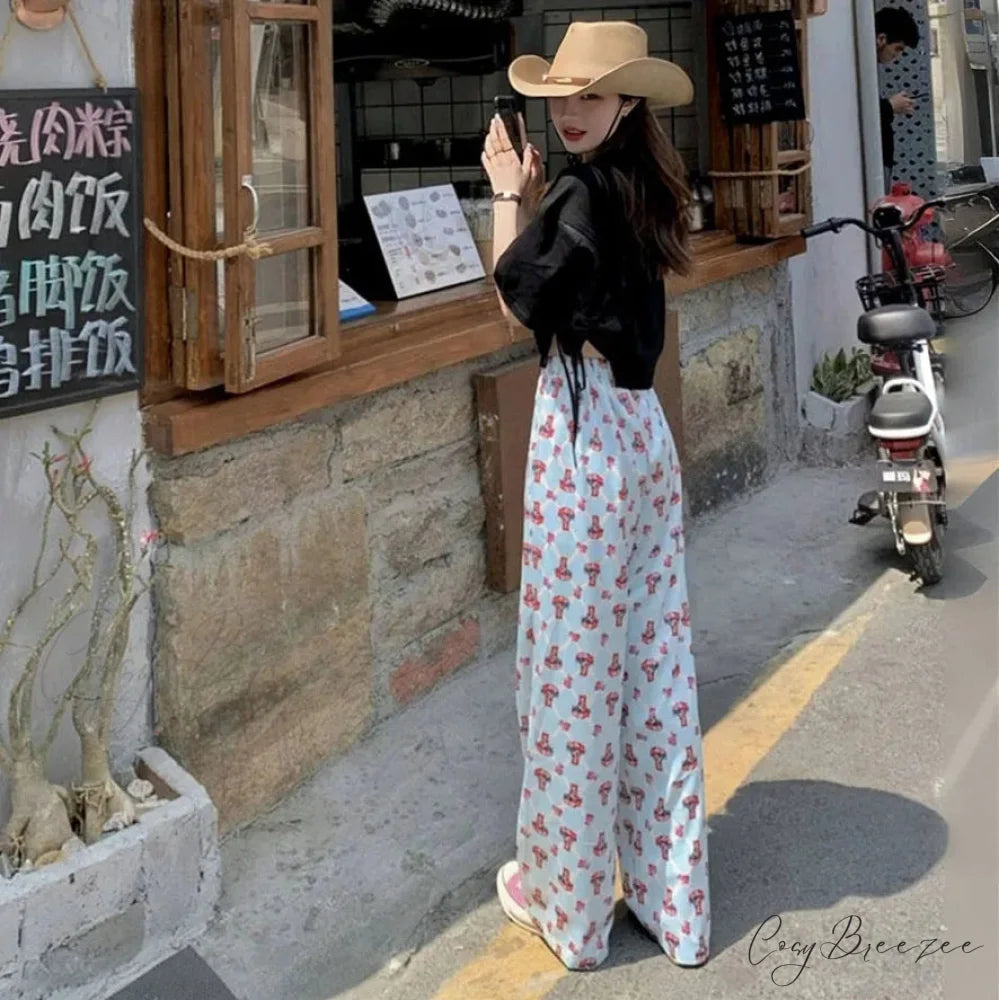 Graffiti Pattern Spacious Stretchy Elevated-Waist Pant pant-250223
