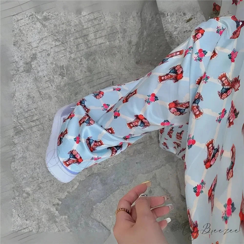 Graffiti Pattern Spacious Stretchy Elevated-Waist Pant pant-250223