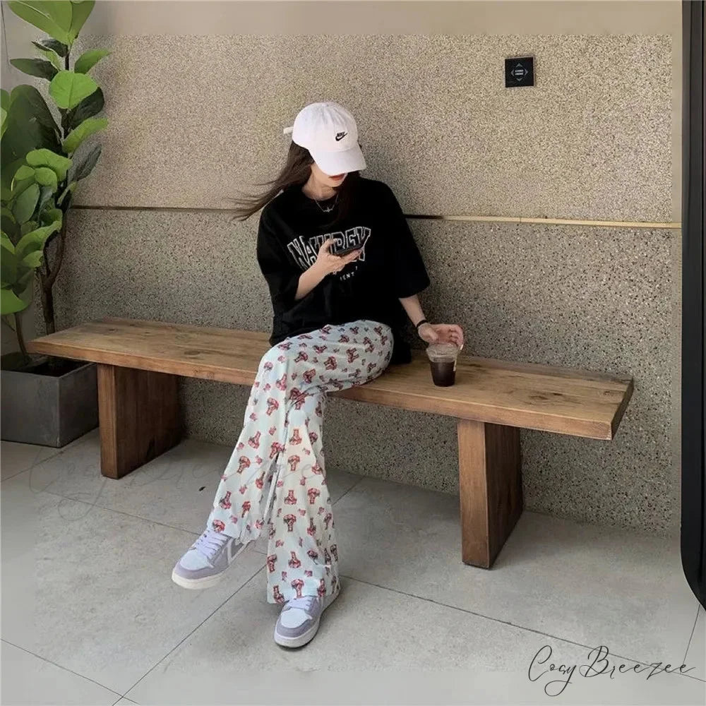 Graffiti Pattern Spacious Stretchy Elevated-Waist Pant pant-250223