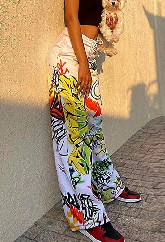 Graffiti Print Graceful Bodycon Maxi Dress White / S