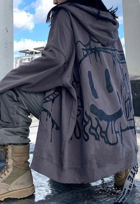 Graffiti Print Graceful Slouchy Sweat Pants Gray / M