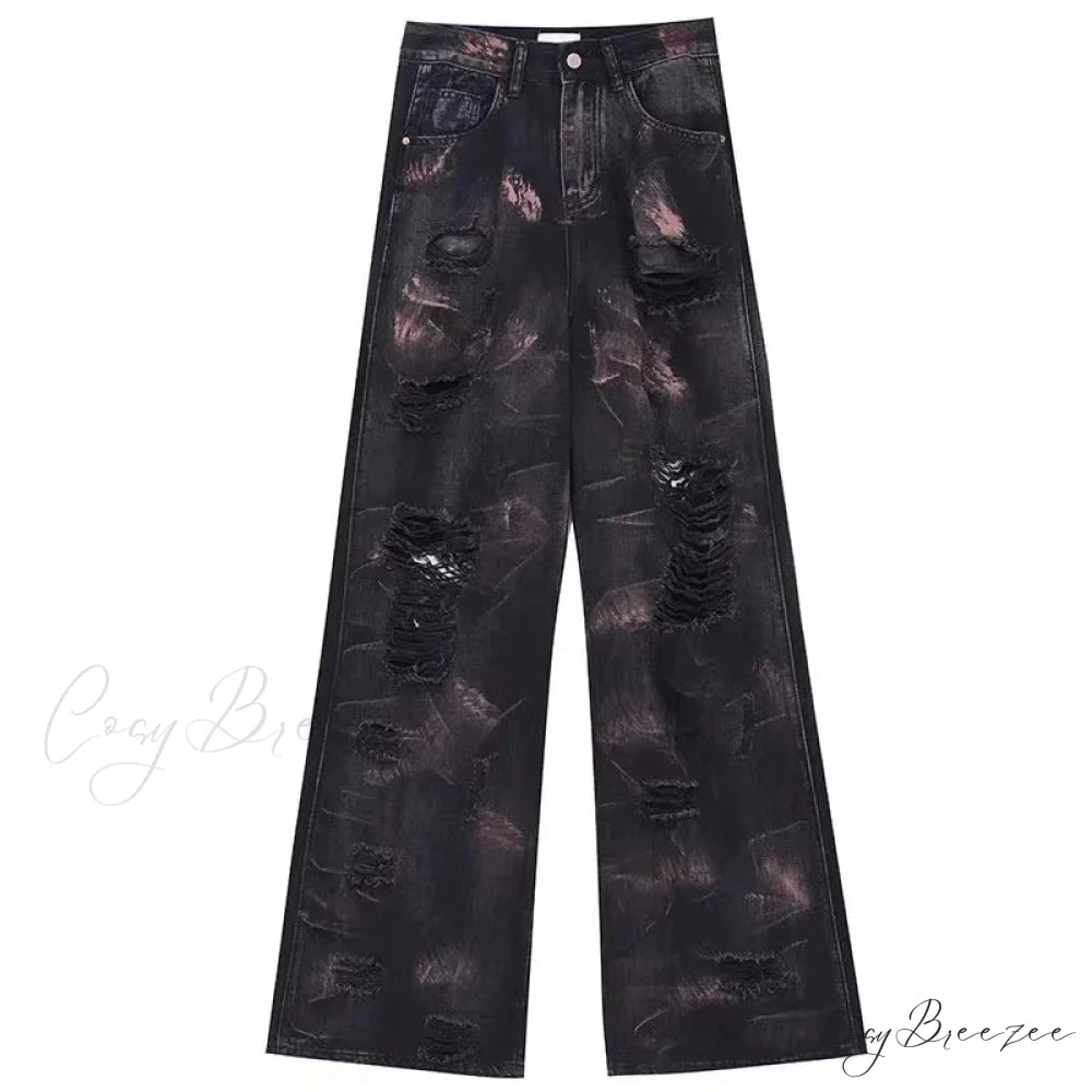 Graffiti Ripped Baggy Halloween Pants Black / S