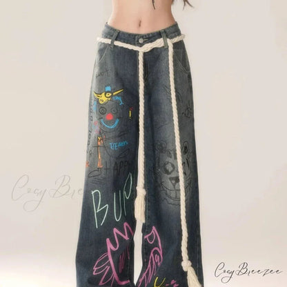 Graffiti Vintage High Waist Jeans Pants pants-241228