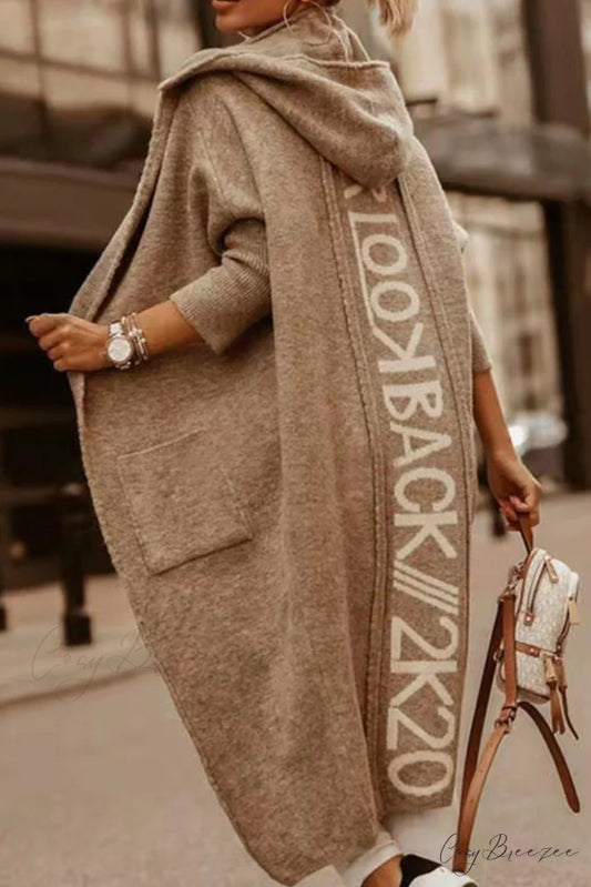 Graphic Hooded Cardigan Light Brown / S